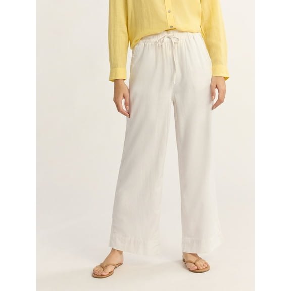 Time and Tru Women's and Women's Plus Wide Leg Linen Blend Pants, 29" Inseam, Sizes XS-4X