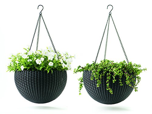 Keter Resin Rattan Set Of 2 Round Hanging Planter Baskets For Indoor ...