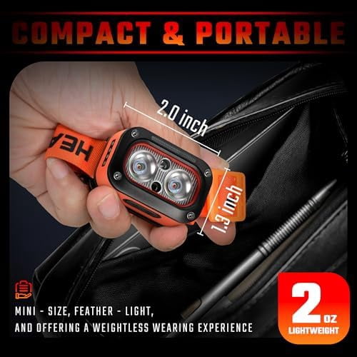 Jointown Red LED Headlamp Dual Light High Lumens USB Rechargeable Redlight Headlight for Hardhat with Motion Sensor, Up/Down Adjustable, Waterproof Head Lamps for Camping, Fishing, Hunting