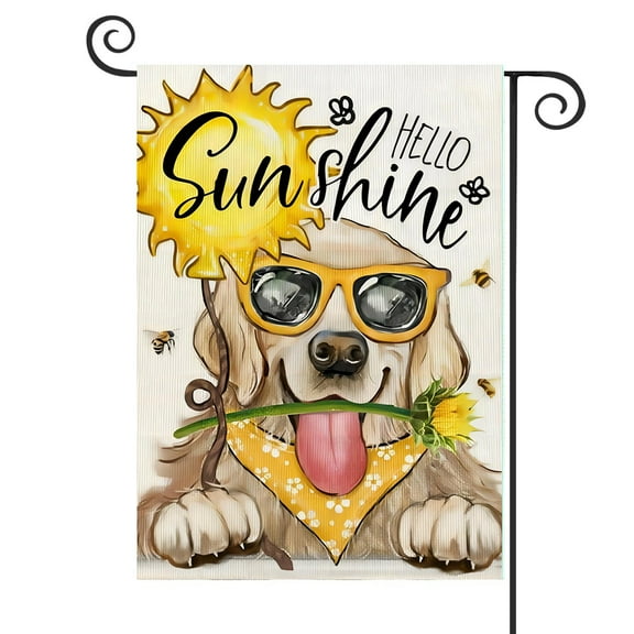 DMERBYL Summer Garden Flag Dog Sunshine 12x18 Inch Double Sided Small Burlap Holiday Golden Retriever Flag for Outside Yard