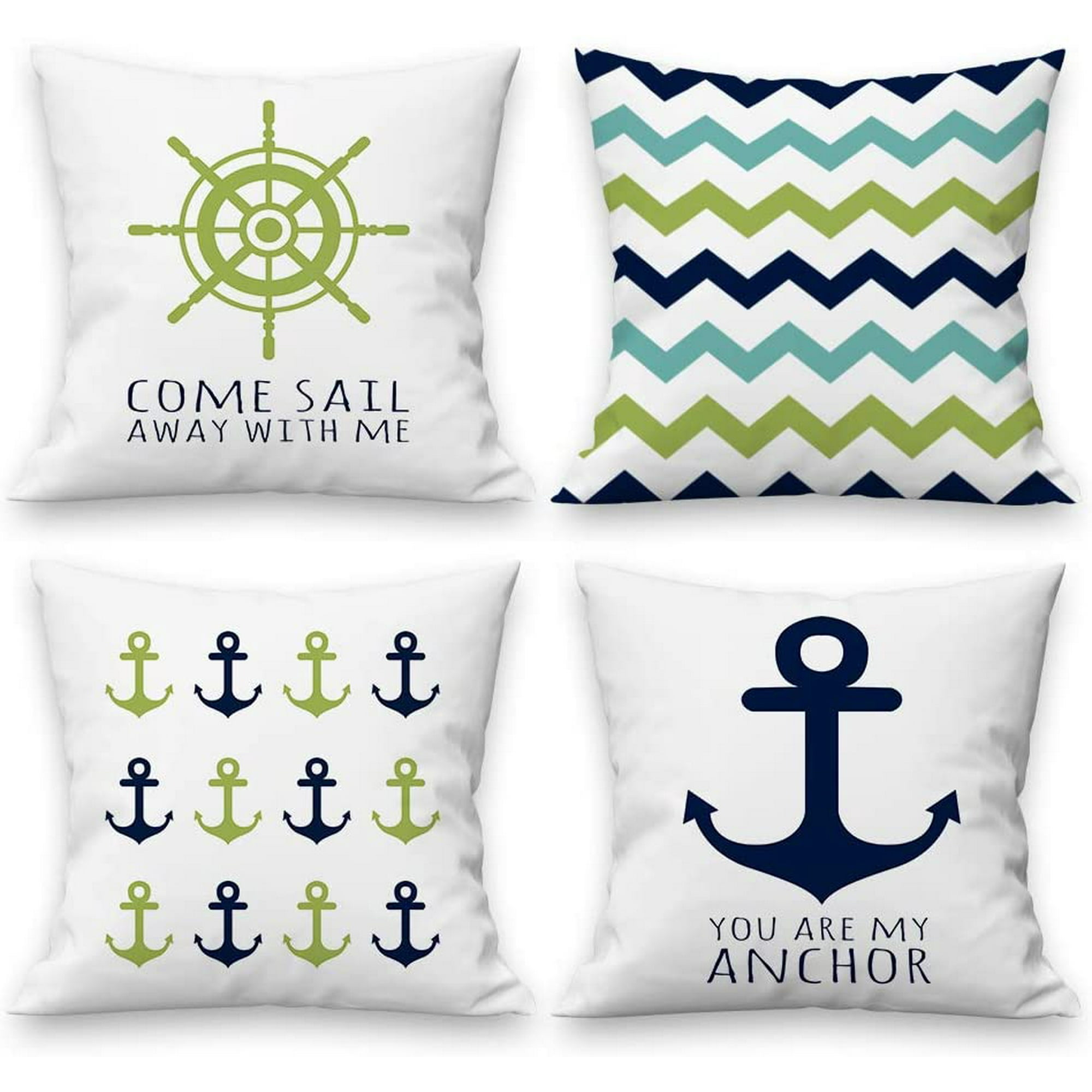 Nautical Anchor Throw Pillow Cover 18 x 18 Inch Set of 4 Modern Geometric Waves Lines Aesthetic Pillowcase Boy Kids Room Baby Shower Decorations