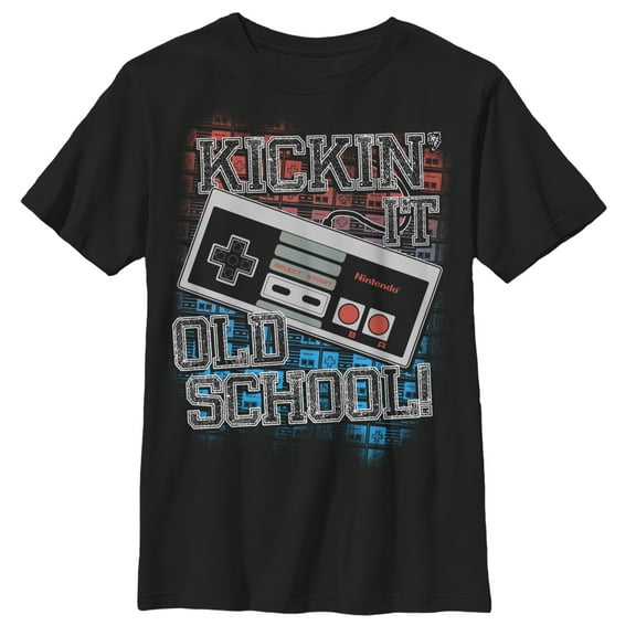 Boy's Nintendo Kicking It Old School NES Controller Graphic Tee Black X Large