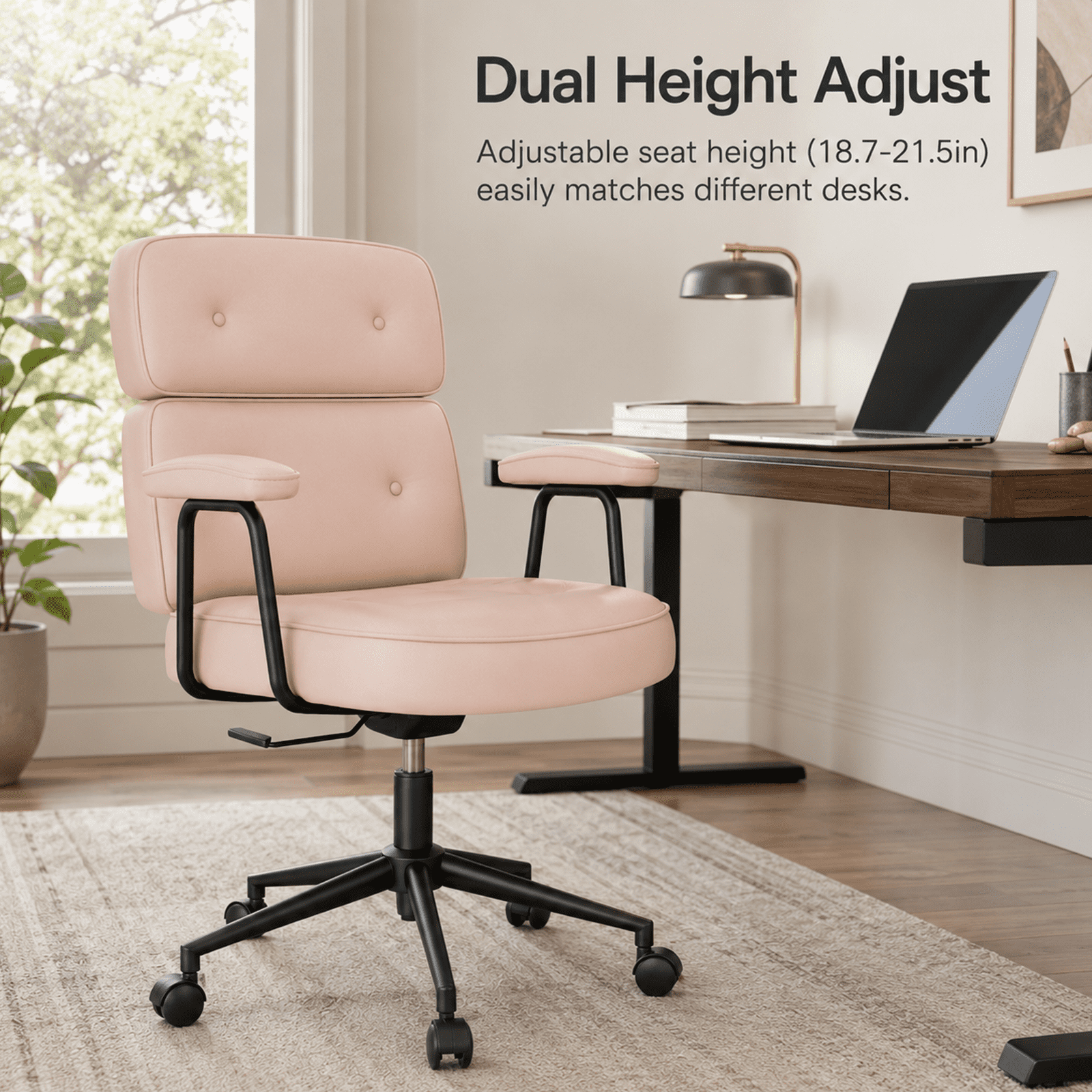 Alvantor Ergonomic Office Chair, PU Leather Computer Chair Lumbar Support, Adjustable Height, Rolling Swivel, Executive Task, Padded Armrests for Vanity, Study