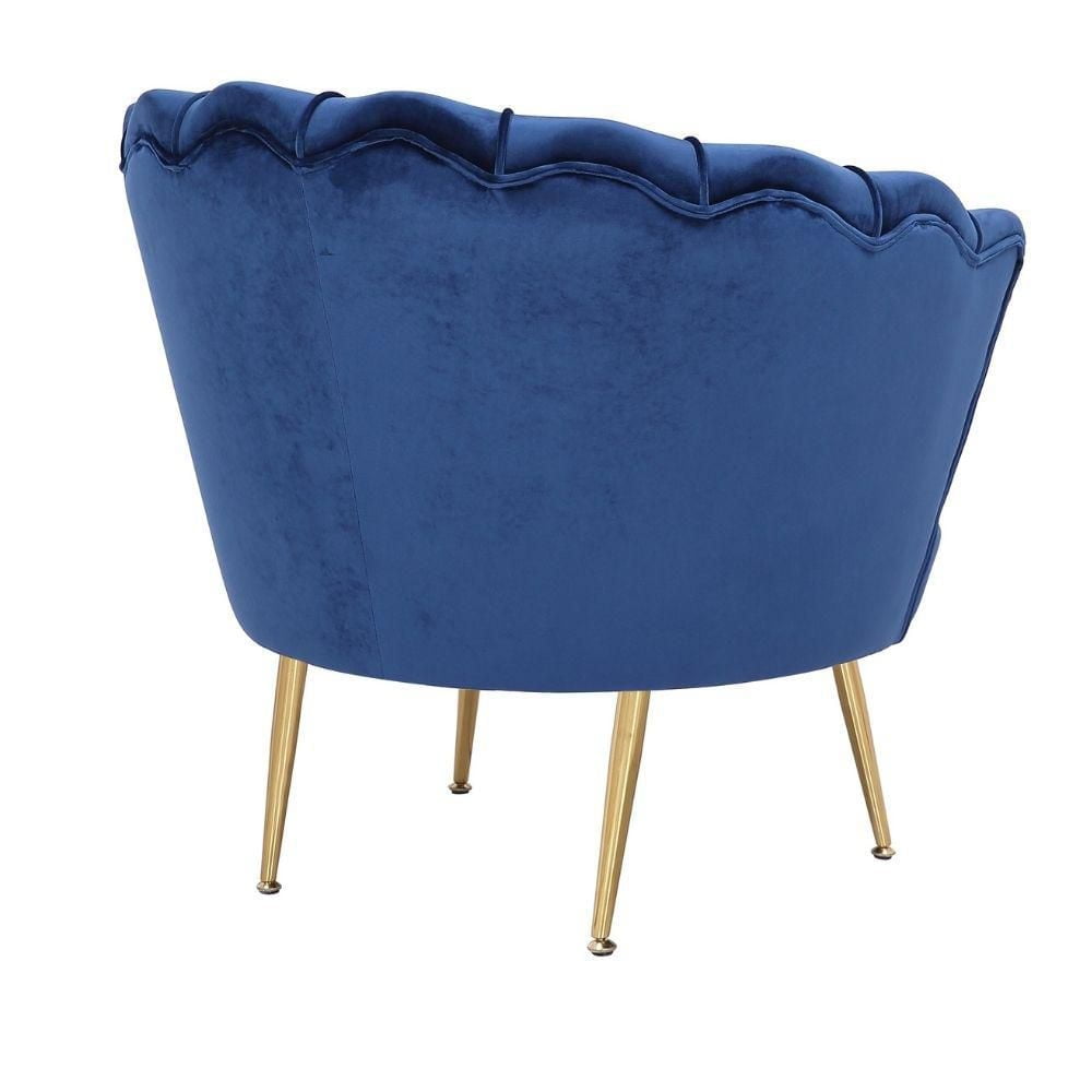 Upholstered Velvet Lounge Chair in blue with Shiny Gold Legs – Elegant Velvet Chair for Living Rooms, Salons, Spas