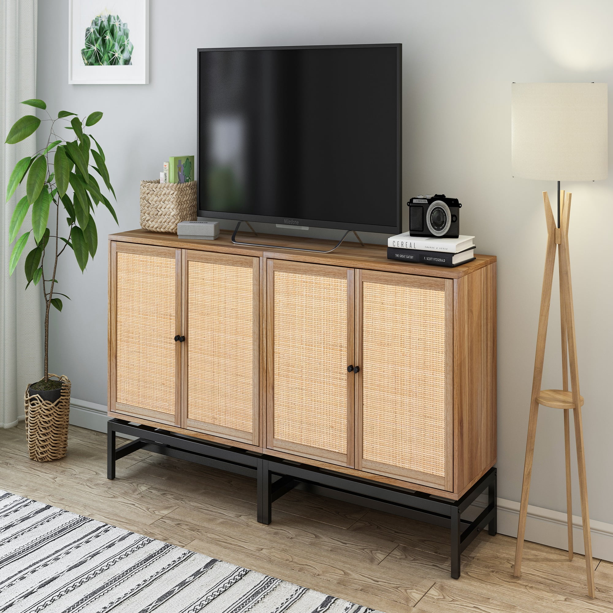 YYAo Natural Rattan Kitchen Storage Cabinet, Sideboard Buffet Cabinet for Dining Room, Hallway, Walnut YYAo Natural Rattan Kitchen Storage Cabinet, Sideboard Buffet Cabinet for Dining Room, Hallway, Walnut
