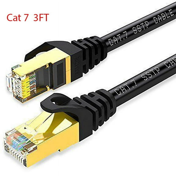 Simyoung 3FT - Premium CAT7 Double Shielded 10 Gigabit 600MHz Ethernet Patch Cable for Modem Router LAN Network, Gold Plated Shielded RJ45 Connectors Black