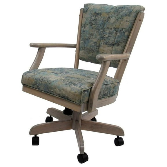 Pemberly Row 37" Modern Wood Swivel Dining Chair on Wheels in Blue