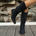 thumbnail image 2 of Rokment Women's Slouchy Mid Calf Dress Boots Ladies Fall Winter Trendy Casual Suede Pointed Toe Chunky Block High Heel Wide Calf Tall Boots Black Size 6.5, 2 of 7