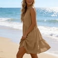 thumbnail image 5 of Horkkom Mini Dresses for Women Summer V Neck Solid Color Sleeveless Dress Beach Vacation Sundresses, S-2XL, 5 of 5