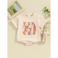thumbnail image 2 of FEORJGP Infant Baby Easter Romper 3M 6M 12M 18M Newborn Round Neck Jumpsuit Letter Embroidery T-shirt Roll Up Short Sleeve Bodysuit Toddler Casual Daily Summer Clothes, 2 of 9