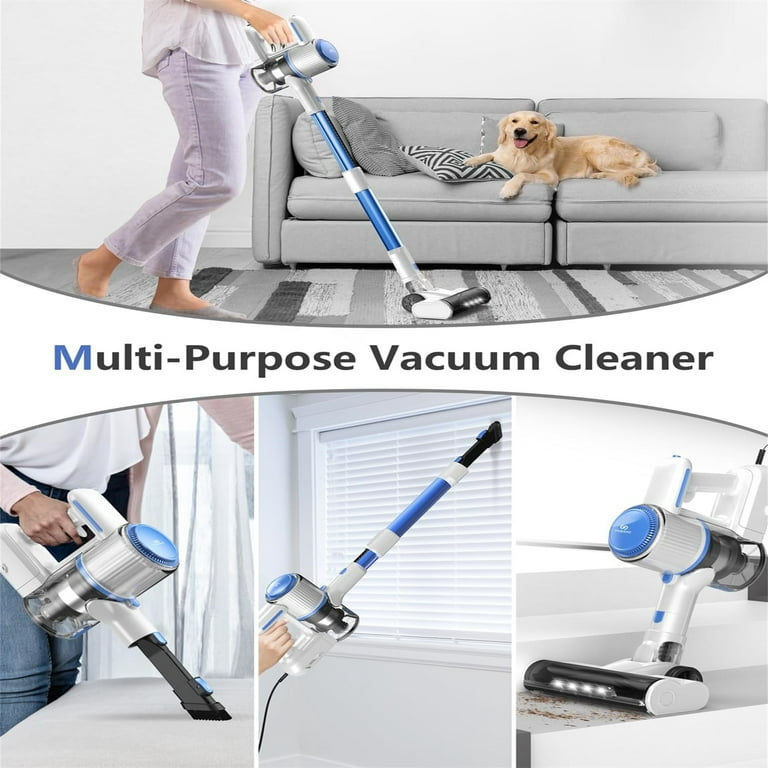 Dekah 600W Suction Powered 3-in-1 Lightweight Corded Stick Vacuum Cleaner with HEPA Filter for Hard Floors, Rugs, Carpets, Cars White