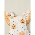 thumbnail image 5 of Infant Baby Girl Halloween Jumpsuit Set 3M 6M 12M 18M Cartoon Pumpkin Print Flying Sleeve Romper + Bow Headband, 5 of 10