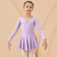 thumbnail image 2 of AHTJRT Ballet Leotards for Girls Long Sleeve V Neck Dance Ballerina Outfits Dresses with Skirt Drop Shoulder Classic Gymnastics Bodysuit Purple 5-6 Years, 2 of 7
