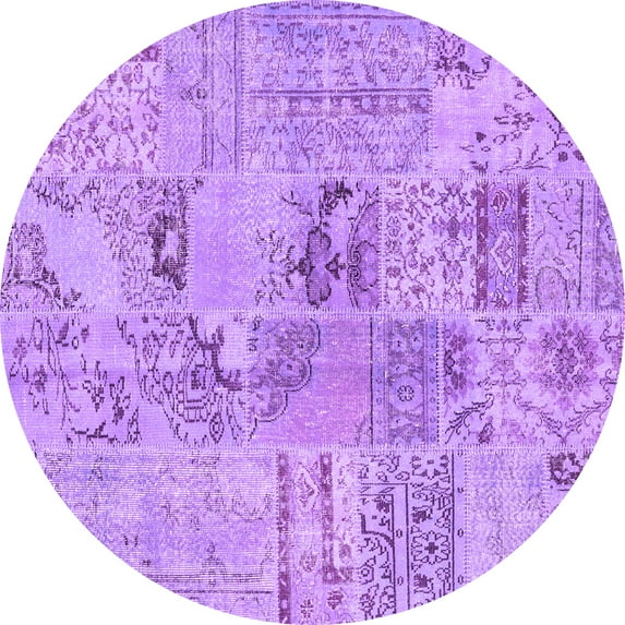 Ahgly Company Indoor Round Patchwork Purple Transitional Area Rugs, 3' Round
