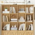 thumbnail image 2 of Homfa 12 Cube Double Wide Bookcase with Doors, 3 Tier Library Cabinet & Bookshelves for Home Office Living Room, Natural, 2 of 7