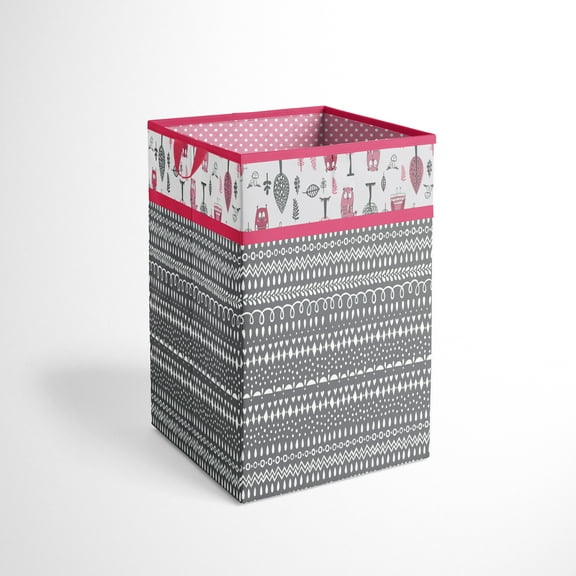 Bacati - Owls Pink/Grey Girls Cotton Collapsable Hamper
