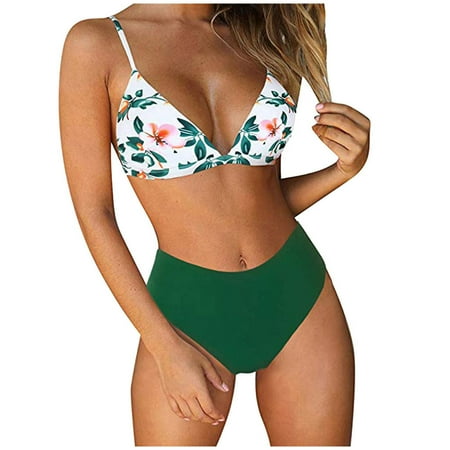 

Finelylove Womens Bikini Swimsuits Padded Sport Bra Style Bikini Green L