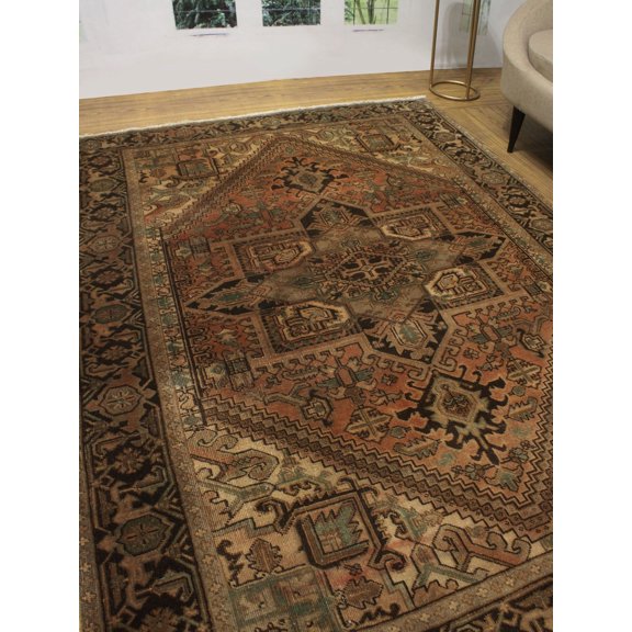 Fine VTG Mazari Rose/Brown Rug, 6'6" x 8'11"