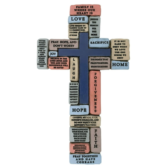 Croix Murale en Résine Inspirante Mots Encourageants et Réconfortants sur les Familles la Famille Est Là Où Notre Cœur Est Grand Christian Gift Décoration Maison Énergisante