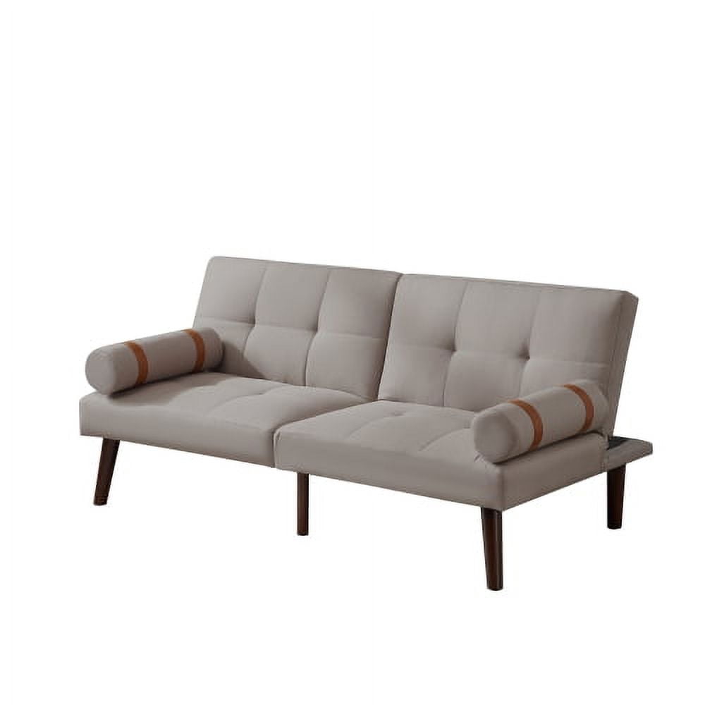 Leumius Modern Futon Sofa Bed, Convertible Folding Recliner Couch with Solid Wood Legs, Light Gray