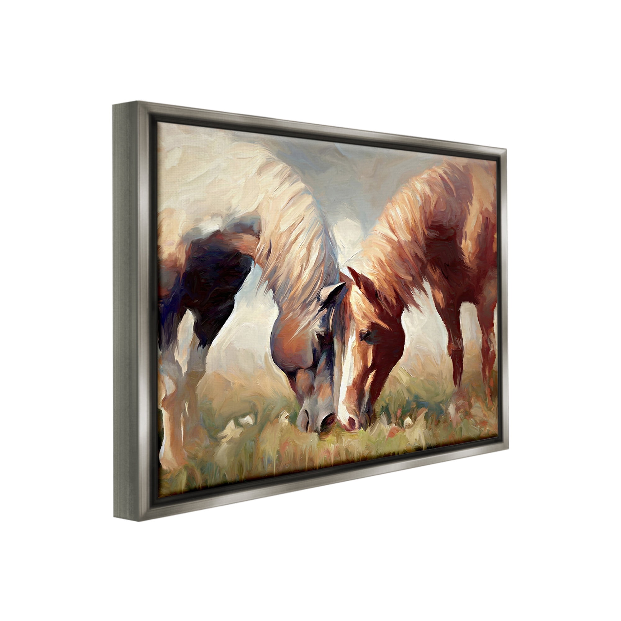 Stupell Industries Grazing Horse Pair Animals & Insects Painting Gray Floater Framed Canvas Art Print Wall Art, 21 x 17