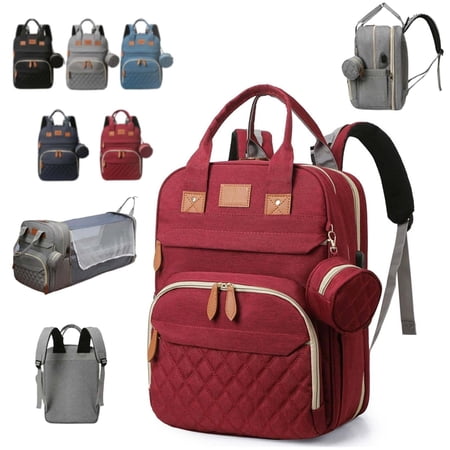 Diaper Bag, Diaper Diaper Bag with Changing Station, 7 in 1 Travel Baby Bag, Large Capacity Diaper Backpack(Wine Red)