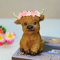 Highland Cow Resin Figurine Spring Highland Cow Gnomes with Flower for Spring Summer Garden Table Shelf Home Decor Calf Gnome Herd Gifts