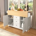 thumbnail image 2 of EUROCO 55.7" Large Kitchen Island with 2 Drop Leaves,Rolling Kitchen Island on 5 Wheels with Power Outlet,3 Drawers,Spice and Towel Rack , Folding Storage Dining Table for Kitchen,Dining Room,White, 2 of 7