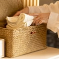 thumbnail image 2 of 3 Pack Wicker Shelf Baskets Bin with Lid, Handwoven Basket Storage Bins Rectangular Household Basket Boxes,Makeup Organizer for Shelf Wardrobe Home Organizer(9"+10"+11"), 2 of 9