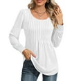 thumbnail image 3 of UVN Blouses for Women Pleated Long Sleeve Shirts Crew Neck Dressy Casual Tunic Tops, 3 of 9