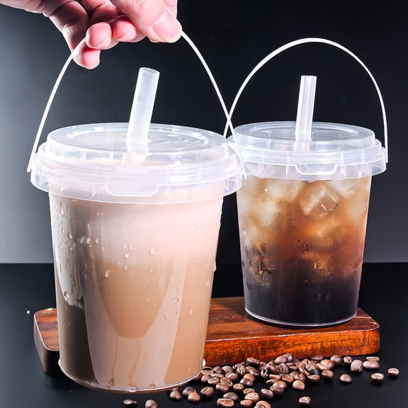 Hesixuby 15-Pack Disposable Cups with Lids & Straws, 12oz BPA-Free Insulated Plastic Cups for Hot/Cold Drinks, Party Supplies for Birthday Beach Picnic Labor Day Gatherings