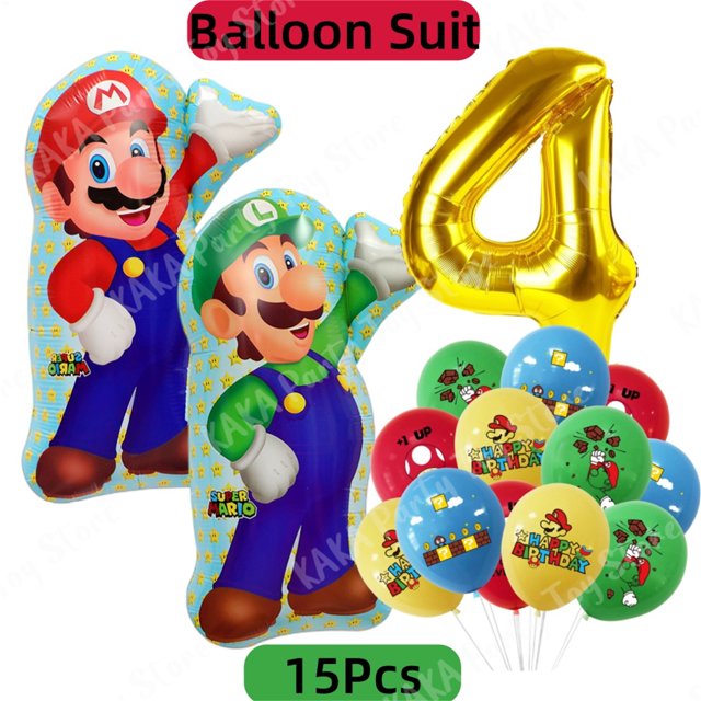 Decoraciones de cumpleaños de Super Mario, globos de dibujos animados de Mario Bros, vajilla de papel, pegatinas, telón de fondo para fiestas infantiles, suministros, juguetes, regalos