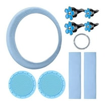 10 Pcs Steering Wheel Cover for Women Cute Car Accessories Set with Seat Belt Shoulder Pads Cup Holders Blue