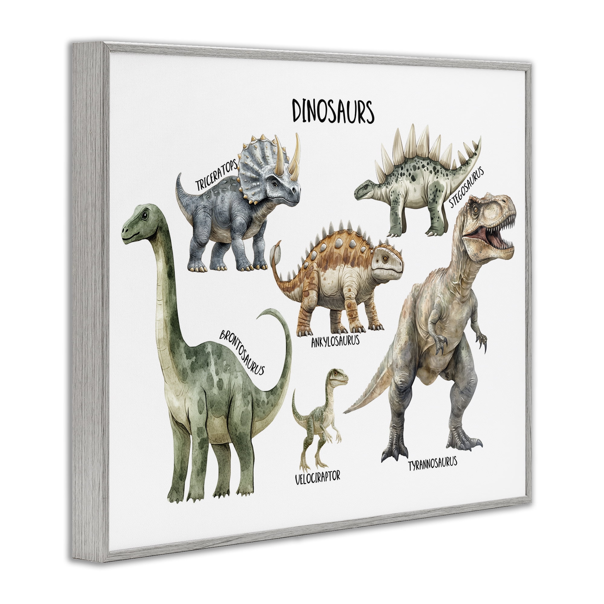 Stupell Industries Meet The Dinosaurs Gray Framed Giclee Art, design by Christine Simpson Art