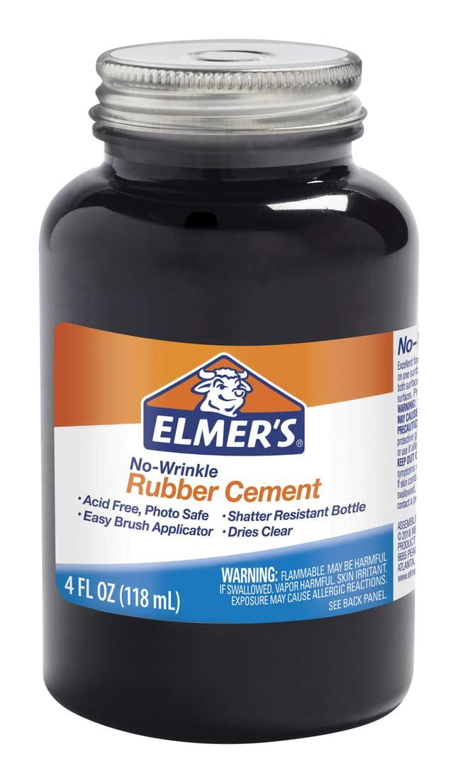 Elmer's NoWrinkle Rubber Cement, Clear, Brush Applicator, 4 Ounce