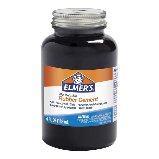 Elmer's NoWrinkle Rubber Cement, Clear, Brush Applicator, 4 Ounce