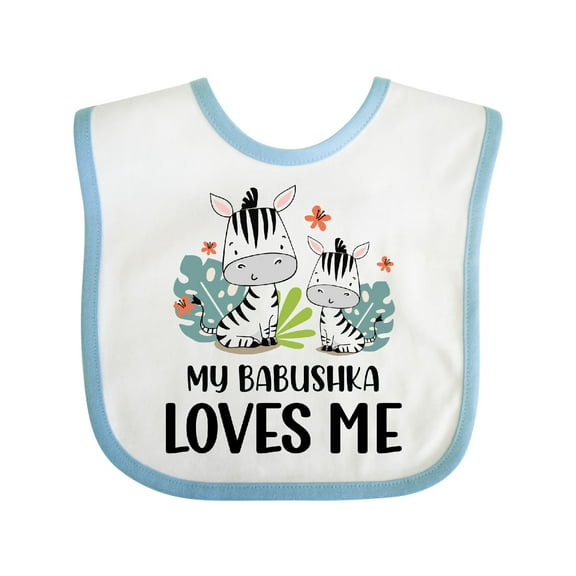 Inktastic Zebra My Babushka Loves Me Boys or Girls Baby Bib