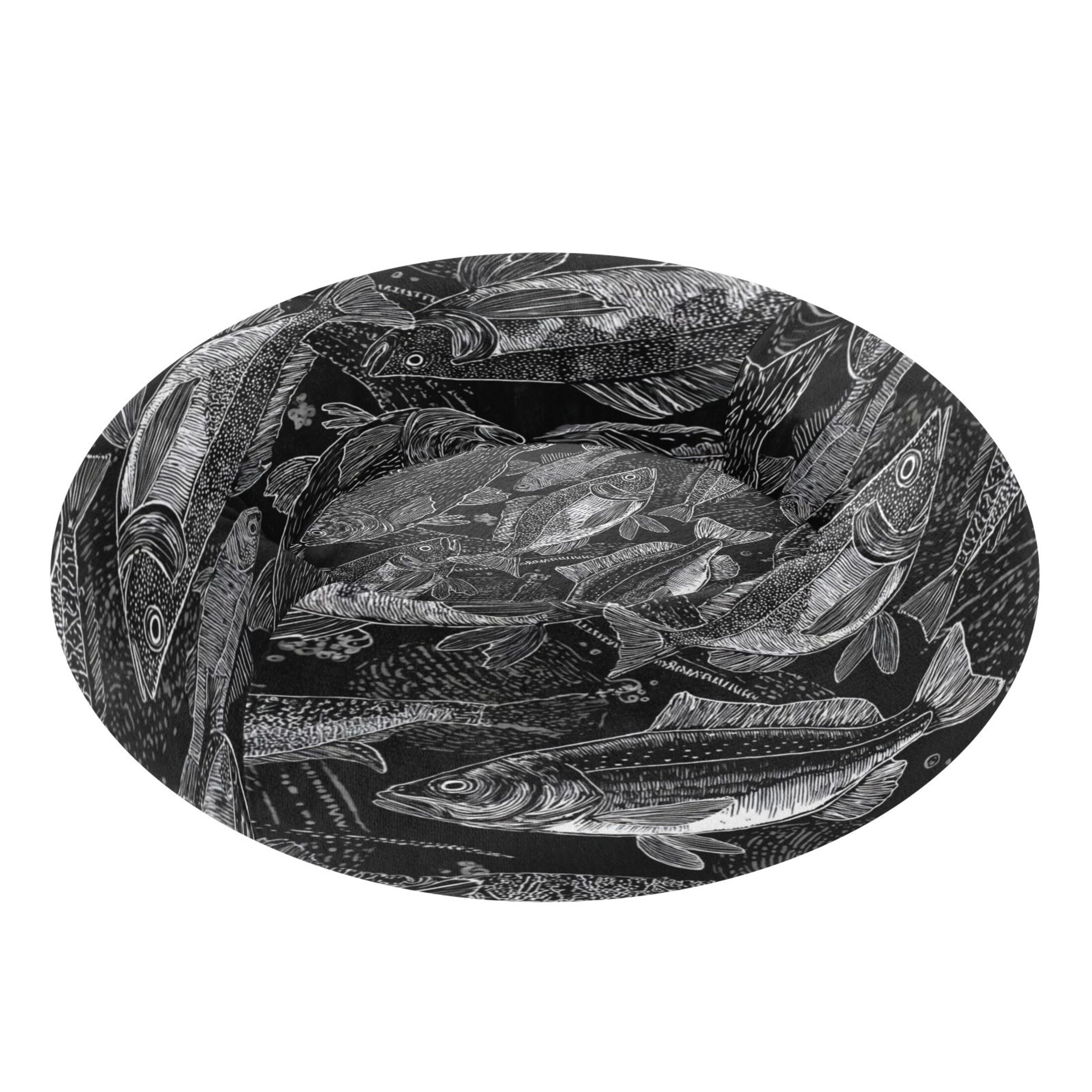 Iauyy Pet Couch Donut Cat Bed for Indoor Cats/Small Dogs Washable & Machine with Non-slip Bottom Calming Cat Furniture, Fish Pattern (M)