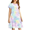 thumbnail image 4 of Little Girls Dresses Casual Flowy Swing Graphic Dresses Short Sleeve Floral Print Cute Princess Dresses, 4 of 7