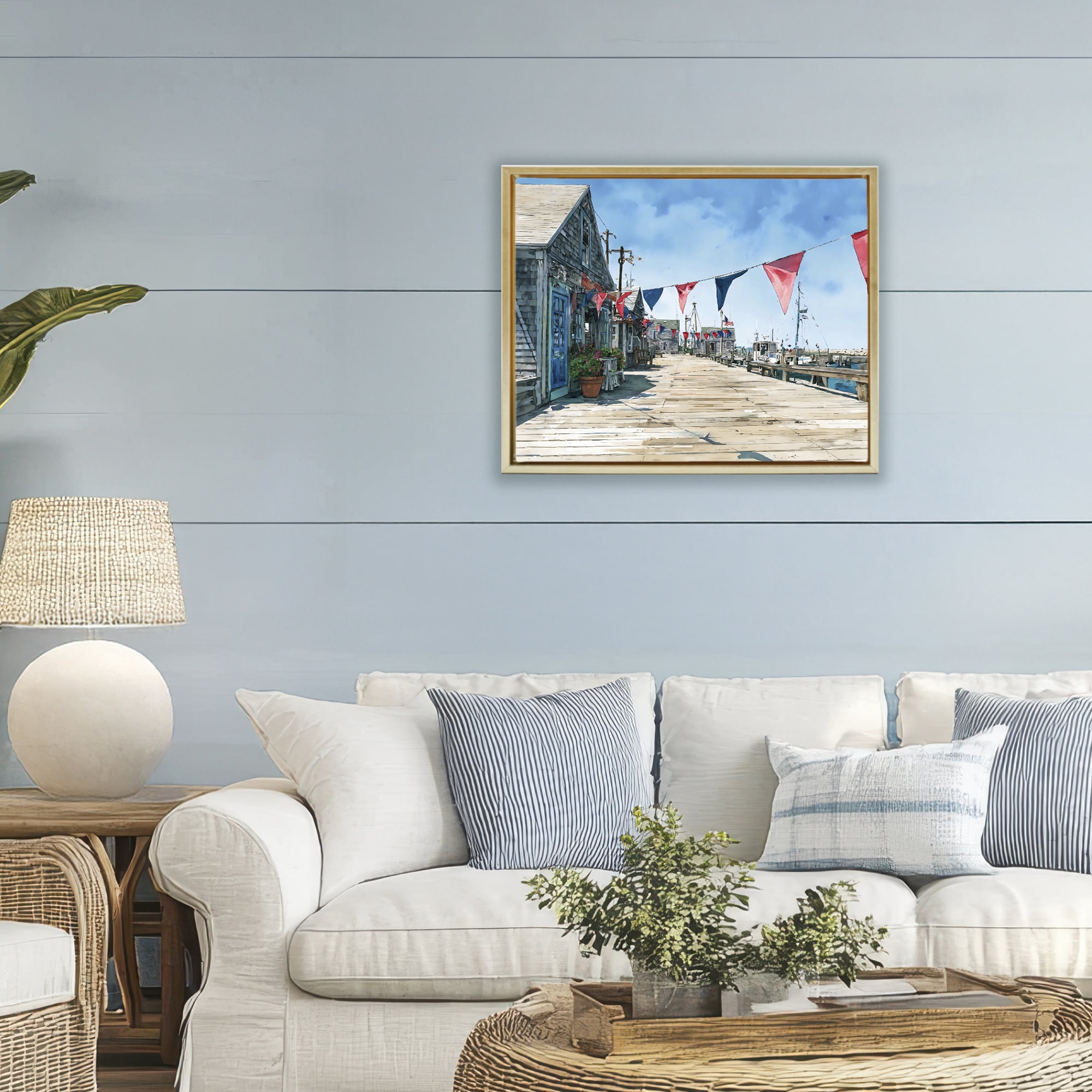 Stupell Industries Seaside Fishing Wharf Gold Framed Floater Canvas Wall Art, design by Franklyn Gregory