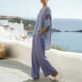 thumbnail image 3 of Pounoo Women's Outfits Striped Linen Co Ord Tops and Pants Beach Vacation Lightweight Airy Relaxed Fit Casual Sets Gift, 3 of 5