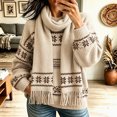 thumbnail image 4 of LUVDA Fair Isle Knit Scarf for Women Fringe Warm for Fall Winter, 4 of 5