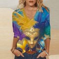 thumbnail image 2 of YUGYXL Deals Casual Plus Size 3/4 Length Sleeve Tshirt for Women Mardi Gras Mask Graphic Loose Lightweight Clothes Ladies V Neck Tunic Comfy Tees Theme Party Funny Tops, 2 of 4
