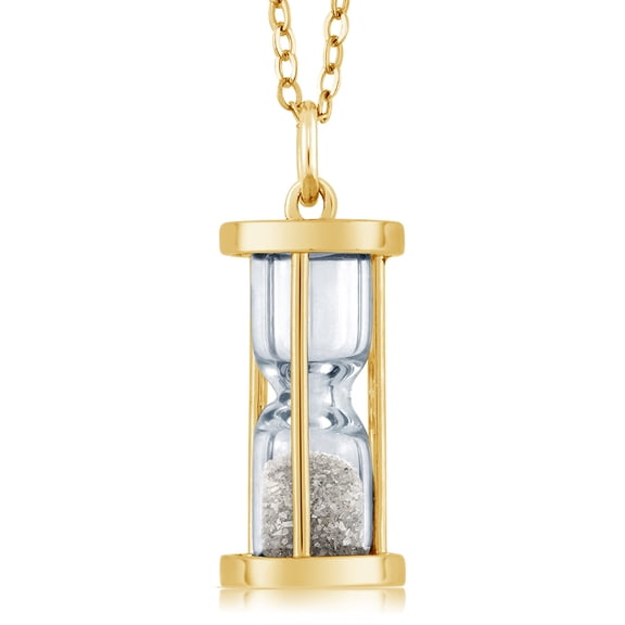 Gem Stone King 18K Yellow Gold Plated Silver Genuine Diamond Dust Hourglass Pendant Necklace (0.50 Ct, With 18 inch Chain)
