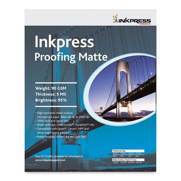 Inkpress EM1117100 Commercial Proofing Matte Inkjet Paper 11in. X 17in. 100 Sheets