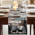 thumbnail image 3 of Teal Brown Deer Silhouettes Table Runner, Trees Wooden Retro Art Farmhouse Washable Cotton Linen Table Runners 36 Inches Long, Dresser Scarf Runner for Nightstand/End Tables/Round Tables 13''x36'', 3 of 9