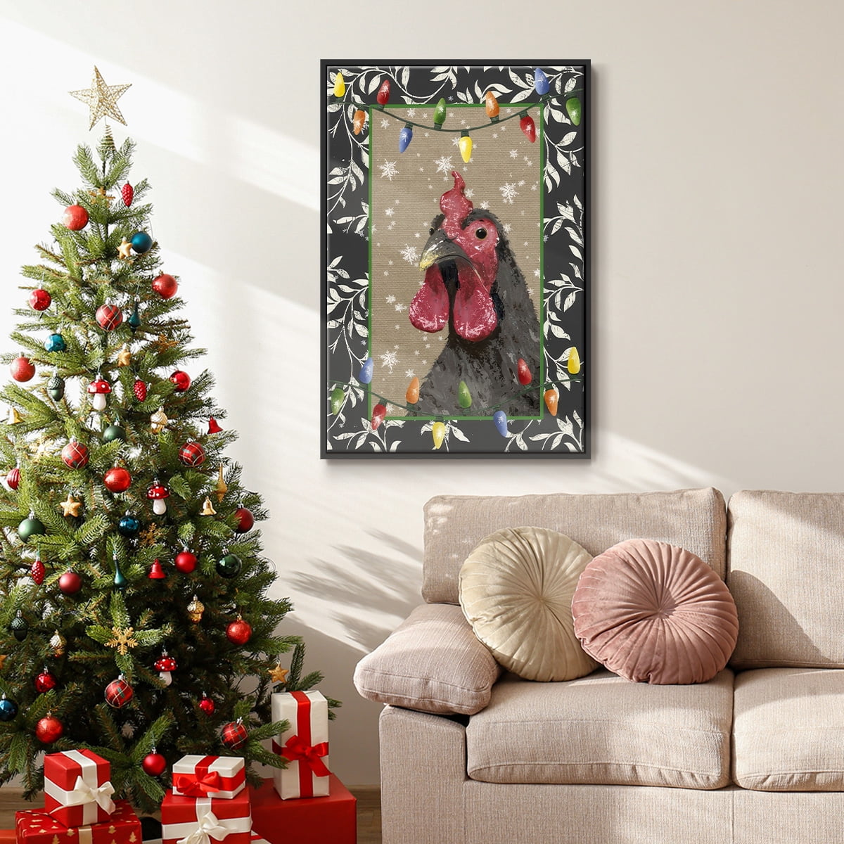 County Christmas Farm IV - Framed Gallery Wrapped Holiday Canvas - 17 x 25 - Black Frame