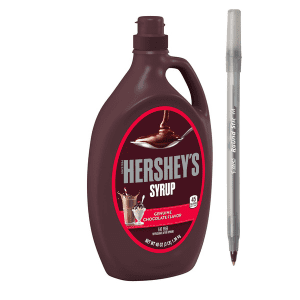 Hershey's Chocolate Flavored Syrup Bulk Bottle, 48 oz with pen