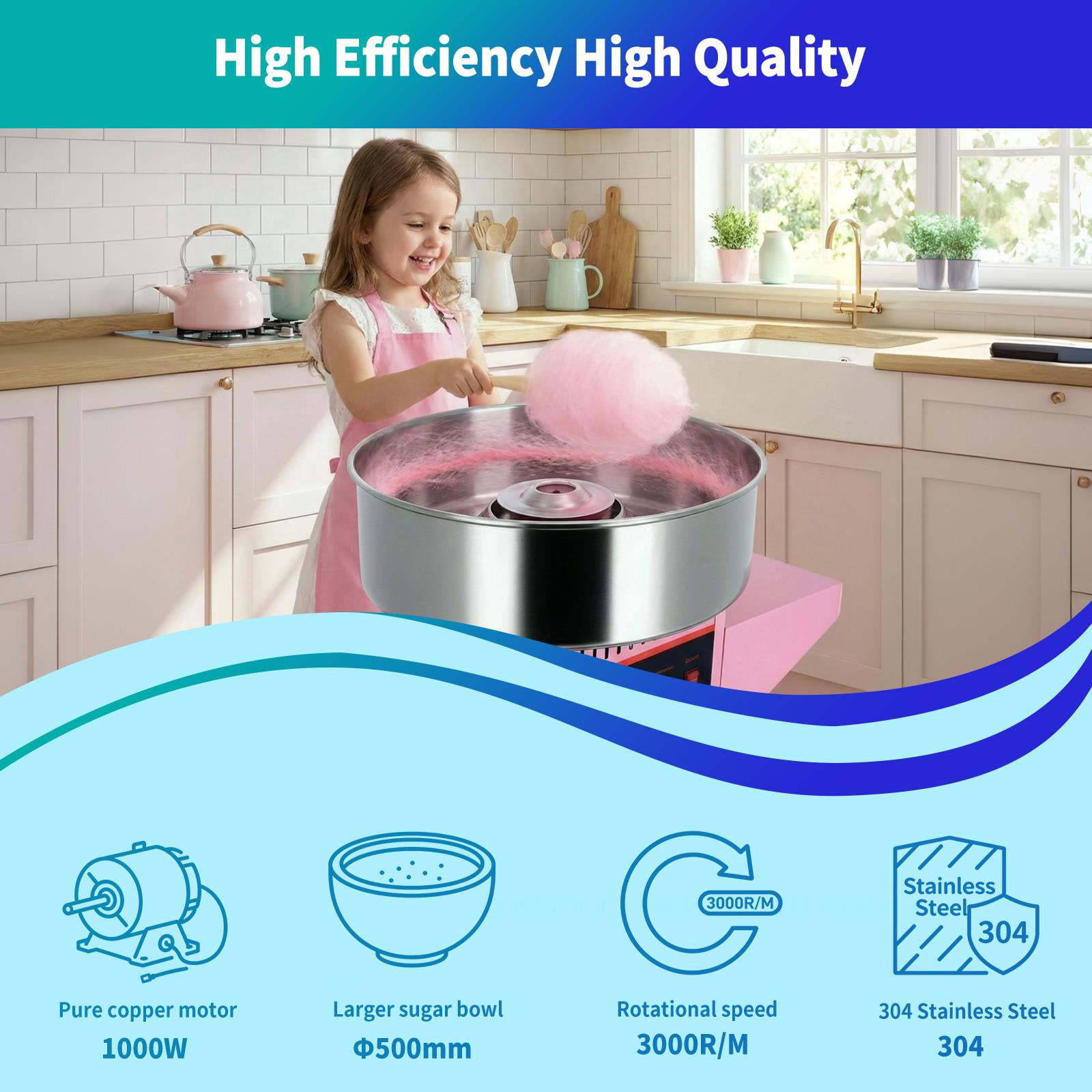 Mobile Cotton Candy Maker,Vintage Candy Floss Maker With Electric 1000W Motor,Rolling Cart With Sugar Scoop And Storage Drawer,Candy Floss Sugar Maker Machine For Commercial Use,Pink