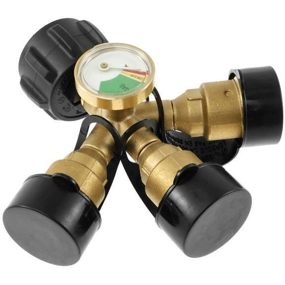 NUAHRHY 3 Way Propane Splitter with Gauge Brass Propane Tank 3Y Splitter Adapter Premium Propane Gas Splitter QCC1/Type1 Propane Connector Splitter for Propane Tank